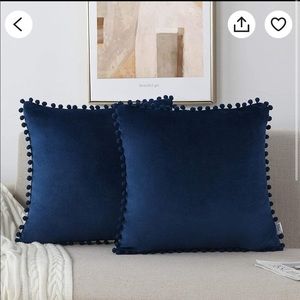 Royal blue pom Pom pillow cover